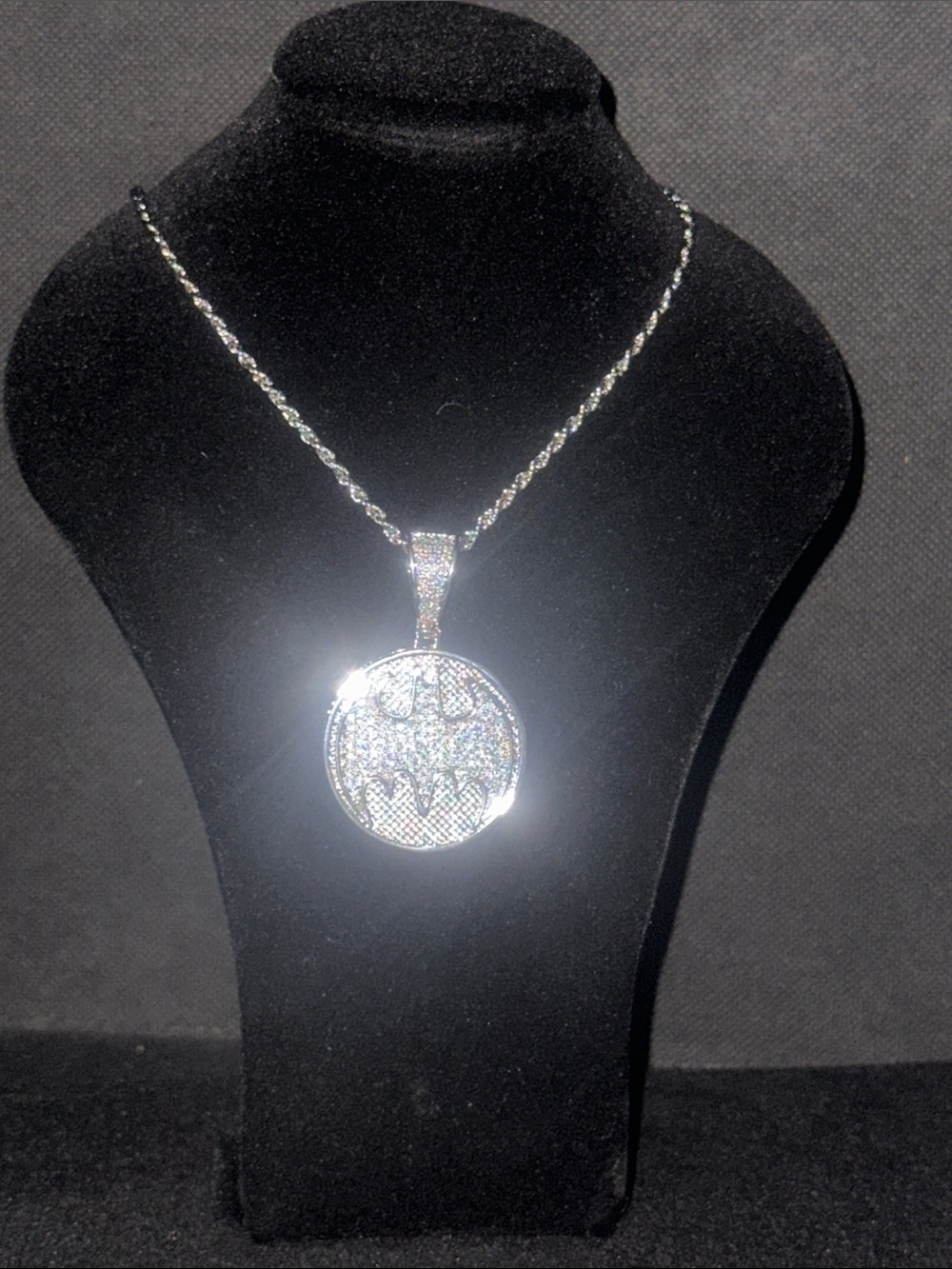 Silver-Tone Batman Pendant Necklace with Clear Crystal Accents